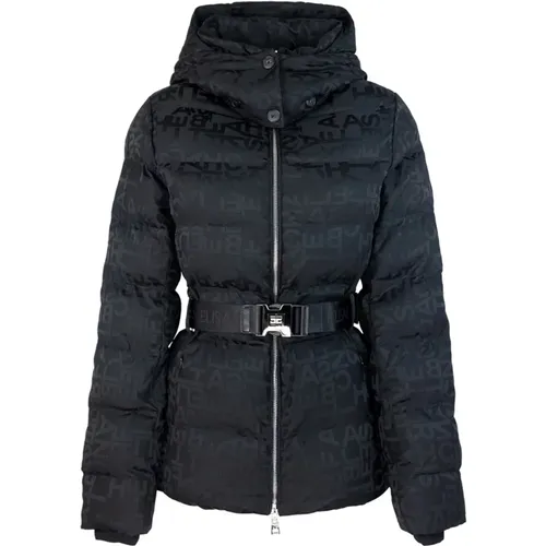 Kurze Schwarze Jacquard-Buchstaben-Steppjacke,Schwarze Nylon Jacquard Lettering Jacke - Elisabetta Franchi - Modalova