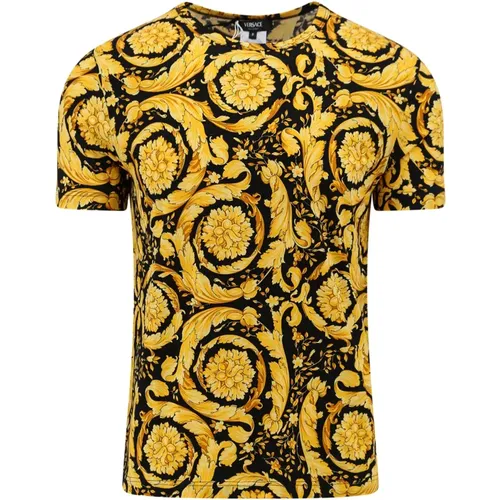 Gold Crew-neck T-Shirt Short Sleeve , male, Sizes: L, M - Versace - Modalova
