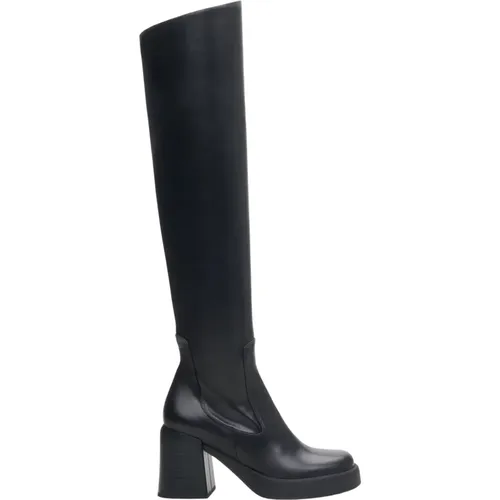 Damen Schwarze Leder Blockabsatz Stiefel Er00113891 , Damen, Größe: 37 EU - Estro - Modalova