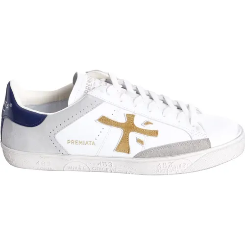 White Leather Sneakers with Cammel Detail , male, Sizes: 10 UK, 8 UK, 6 UK, 11 UK - Premiata - Modalova