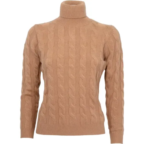 Geflochtener Rollkragenpullover in /Kamel , Damen, Größe: M - CASHMERE COMPANY - Modalova