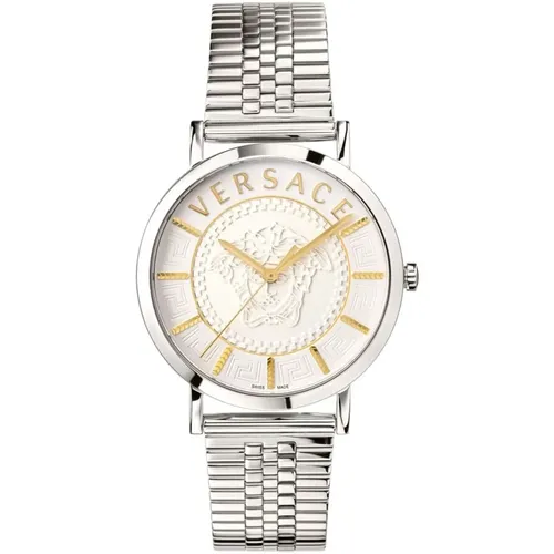 Essential Silver White Stainless Steel Watch , male, Sizes: ONE SIZE - Versace - Modalova