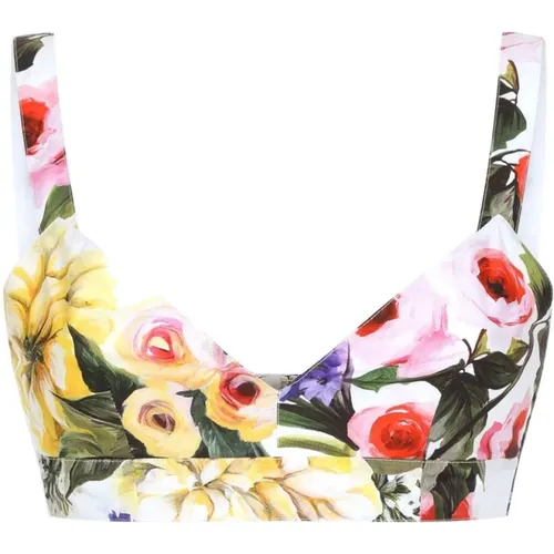 Blumenmuster V-Ausschnitt Crop Top , Damen, Größe: M - Dolce & Gabbana - Modalova