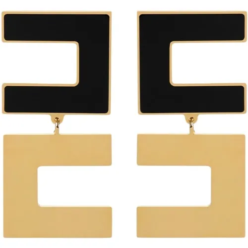Schwarze Emaille-Logo-Ohrringe,Schwarze Bijoux Ohrringe mit Doppeltem Logo - Elisabetta Franchi - Modalova