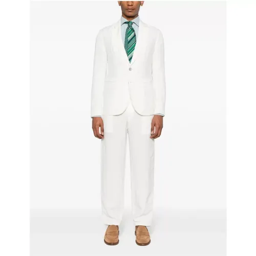 Ivory Linen Blend Suit , male, Sizes: S - Emporio Armani - Modalova