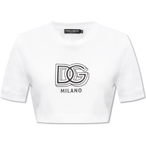 Crop T-Shirt mit Logo , Damen, Größe: 2XS - Dolce & Gabbana - Modalova