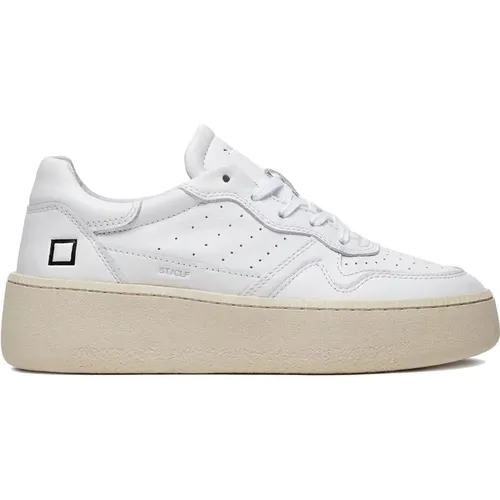 Weiße Leder Low Sneakers mit Perforierter Spitze , Damen, Größe: 37 EU - D.A.T.E. - Modalova