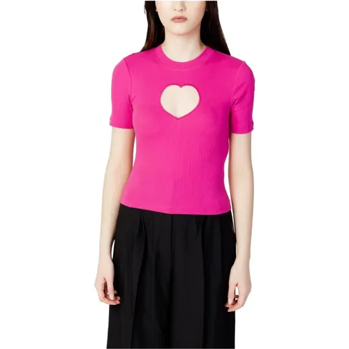 Fuchsia Plain Short Sleeve T-Shirt , female, Sizes: L - Only - Modalova