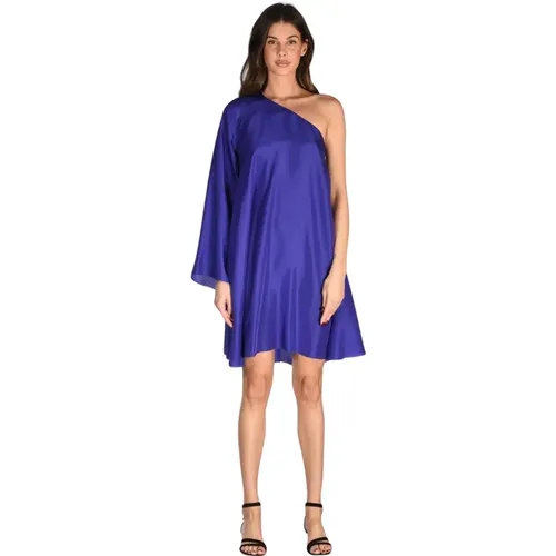 Silk One-Shoulder Short Dress with Flared Long Sleeve , female, Sizes: M, S - Forte Forte - Modalova