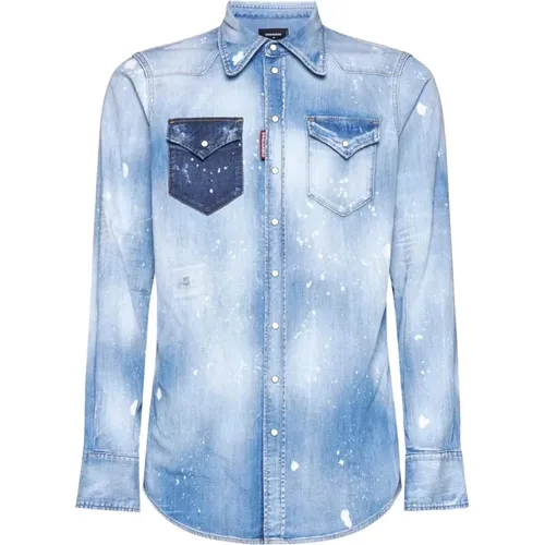 Denim Hemd , Herren, Größe: M - Dsquared2 - Modalova