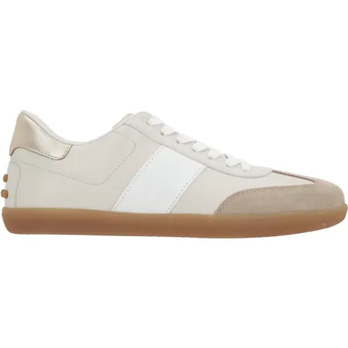 Beige Suede Low-Top Sneakers with Gold Detail , female, Sizes: 5 UK, 4 UK, 6 UK - TOD'S - Modalova