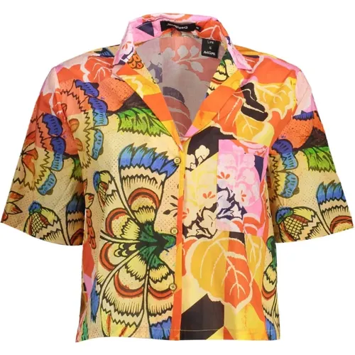 Cotton Shirt with Short Sleeves and V-Neckline , female, Sizes: L, S - Desigual - Modalova