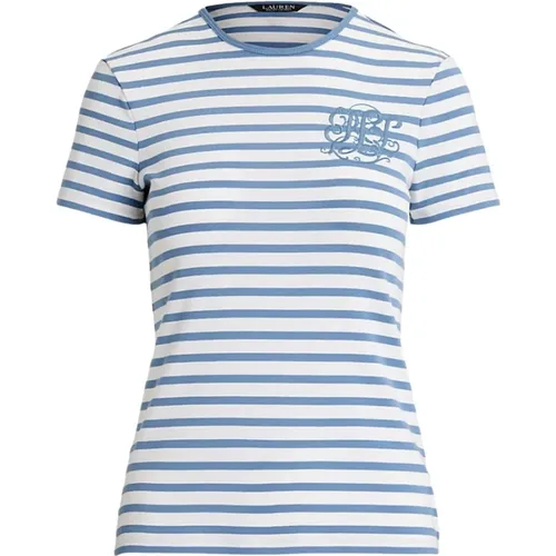 T-Shirt,Weißes T-Shirt mit blauen Streifen und Logo - Ralph Lauren - Modalova