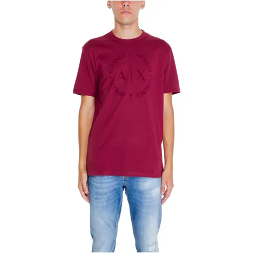 Bordeaux Baumwoll T-Shirt Rundhalsausschnitt , Herren, Größe: 2XL - Armani Exchange - Modalova