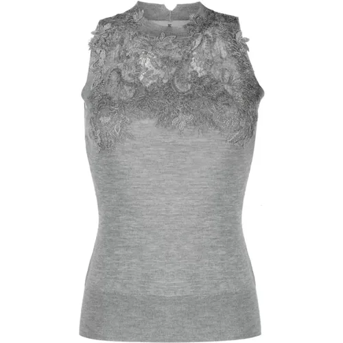 Grey Lace Sleeveless Top , female, Sizes: 2XS - Ermanno Scervino - Modalova