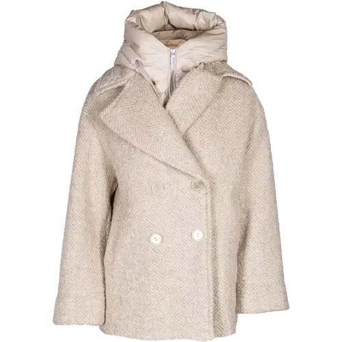 Short wool peacoat with removable hood , female, Sizes: XS - Duno - Modalova