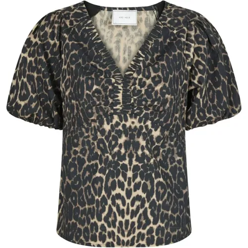 Leopardenmuster Puffärmel Bluse - NEO NOIR - Modalova