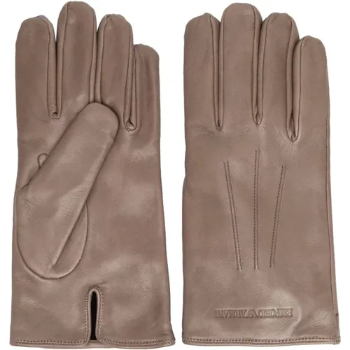 Dove Grey Leather Man Gloves , male, Sizes: XL - Emporio Armani - Modalova
