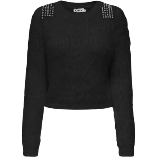 Schwarzer Pullover mit Schmuckdetails , Damen, Größe: M - Only - Modalova