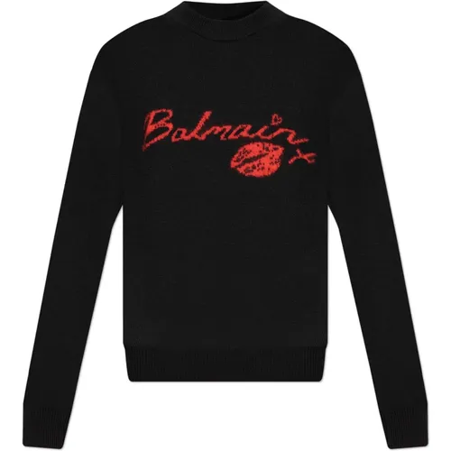 Sweater with embroidered logo , male, Sizes: L, M - Balmain - Modalova