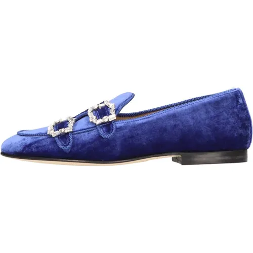 Flache Schuhe Blau , Damen, Größe: 38 1/2 EU - Edhèn Milano - Modalova