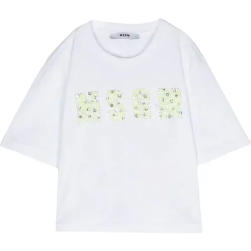 Weißes T-Shirt mit Logo-Applikation für Mädchen,T-Shirts - Msgm - Modalova