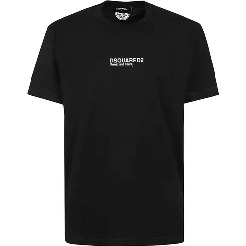 Schwarzes Baumwoll-Jersey T-Shirt mit Frontdruck - Dsquared2 - Modalova