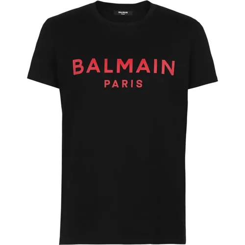 T-shirt With Logo rint , male, Sizes: L - Balmain - Modalova