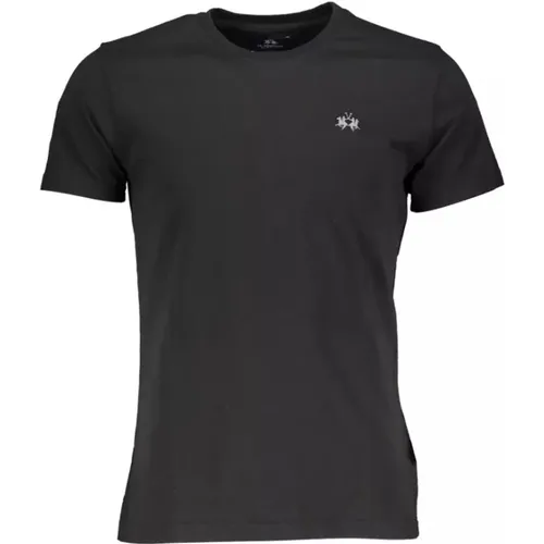 Schwarzes Baumwoll-T-Shirt mit gesticktem Logo - LA MARTINA - Modalova