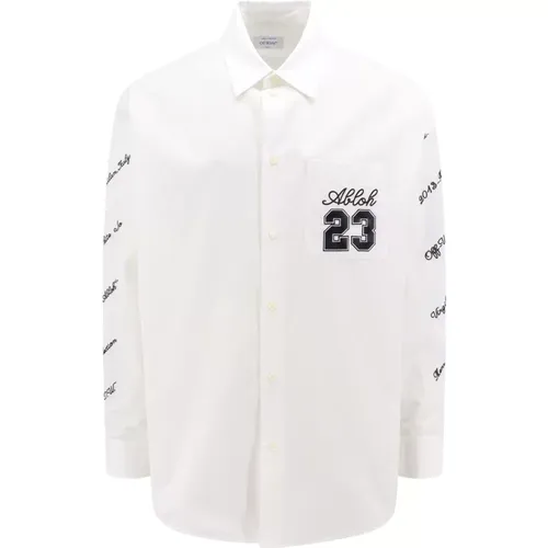 Off , Weißes Button-Up Hemd mit Ikonischer Stickerei , Herren, Größe: XL - Off White - Modalova