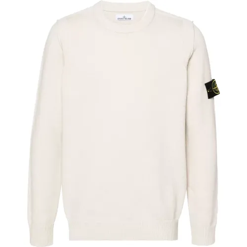 Gerippter Rundhalsausschnitt Lambswool Strickware , Herren, Größe: XL - Stone Island - Modalova