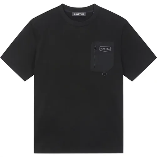 Schwarzes Freizeit-T-Shirt mit Vordertasche , Herren, Größe: L - duvetica - Modalova