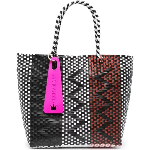 Woven Check Pattern Tote Bag , female, Sizes: ONE SIZE - La Milanesa - Modalova