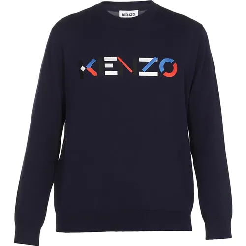 Blauer Baumwollpullover mit Besticktem Logo , Herren, Größe: M - Kenzo - Modalova