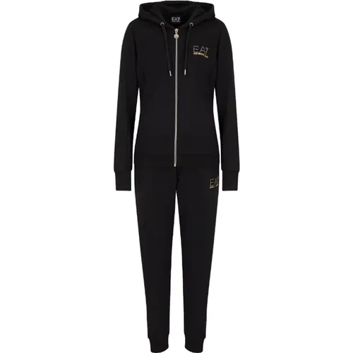 Schwarze Jogginghose mit Hoodie , Damen, Größe: L - Emporio Armani EA7 - Modalova