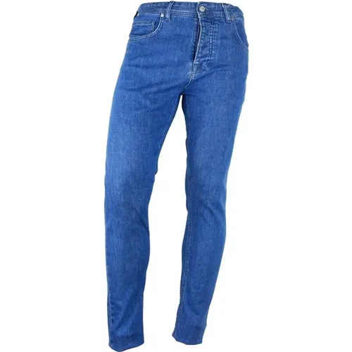 Hellblaue Denim-Jeans mit Schwarzer Patch , Herren, Größe: W33 - Aquascutum - Modalova