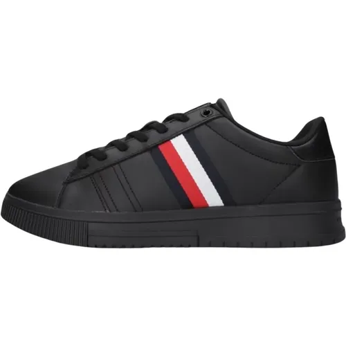 Niedrige Sneakers Supercup Schwarz Leder , Herren, Größe: 42 EU - Tommy Hilfiger - Modalova