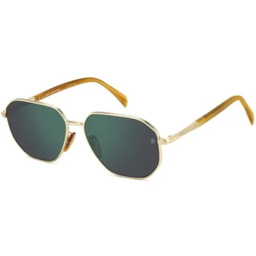 Gold Horn Frame Green Mirror Sunglasses , unisex, Sizes: 60 MM - Eyewear by David Beckham - Modalova