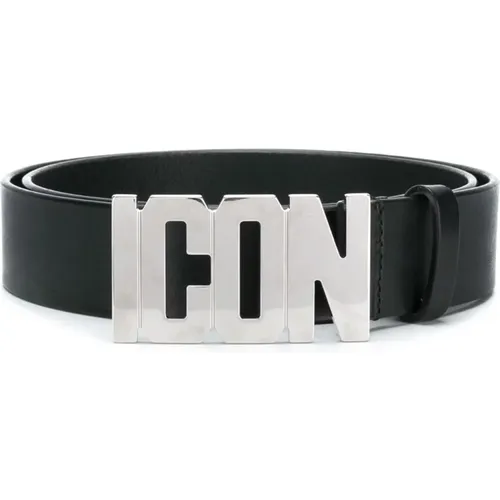 Leather Belt with Silver Icon Plaque , male, Sizes: 100 CM, 105 CM - Dsquared2 - Modalova