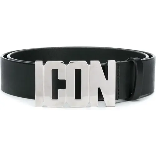 Leather Belt with Silver Icon Plaque , male, Sizes: 90 CM - Dsquared2 - Modalova