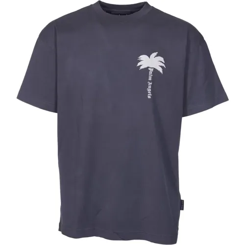 Leaf Print Crew-neck T-shirt Grey , male, Sizes: S, L, XL, M - Palm Angels - Modalova