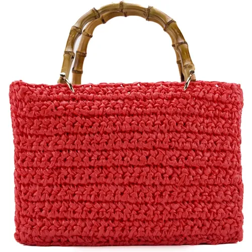 Rote Bambus Shopper Tasche , Damen, Größe: ONE Size - Chica London - Modalova