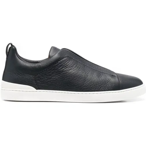 Slip-On Navy Leather Sneakers , male, Sizes: 7 UK, 9 1/2 UK, 10 1/2 UK, 9 UK, 11 UK, 7 1/2 UK, 8 UK - Ermenegildo Zegna - Modalova