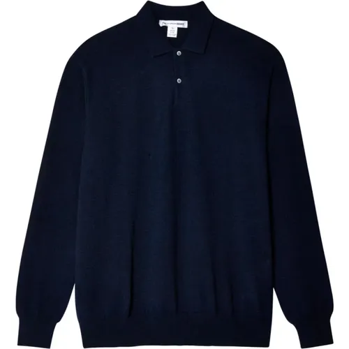 Dunkelblauer Gerippter Strickpolo , Herren, Größe: L - Comme des Garçons - Modalova