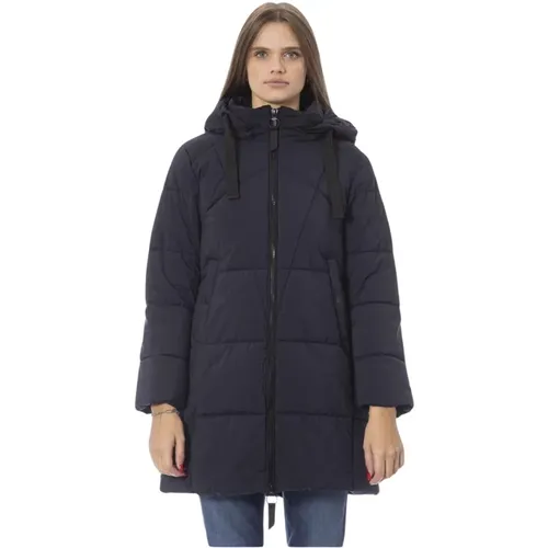 Blaue Lange Daunenjacke mit Gewebten Taschen , Damen, Größe: 2XL - Baldinini - Modalova