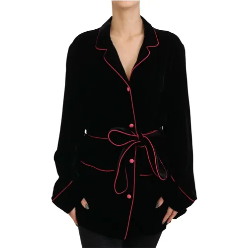 Elegant Silk-Blend Jacket with Waist Belt , female, Sizes: 2XS - Dolce & Gabbana - Modalova