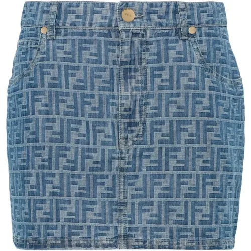 Blaue Jacquard Chambray Rock , Damen, Größe: XS - Fendi - Modalova