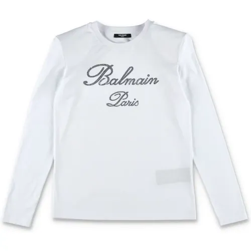 Kristall Logo Weiß/Silber T-Shirt - Balmain - Modalova