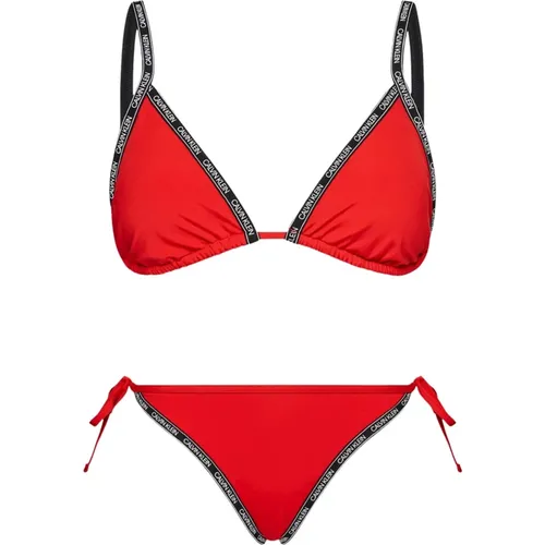 Stilvolles Bikini-Set,Bikini mit Dreieck in einfarbig mit Logo-Verzierung, Geknoteter Boden - Calvin Klein - Modalova