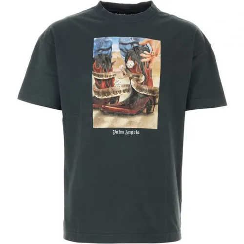 Schwarzes Baumwoll-T-Shirt,Dice Game T-Shirt - Palm Angels - Modalova